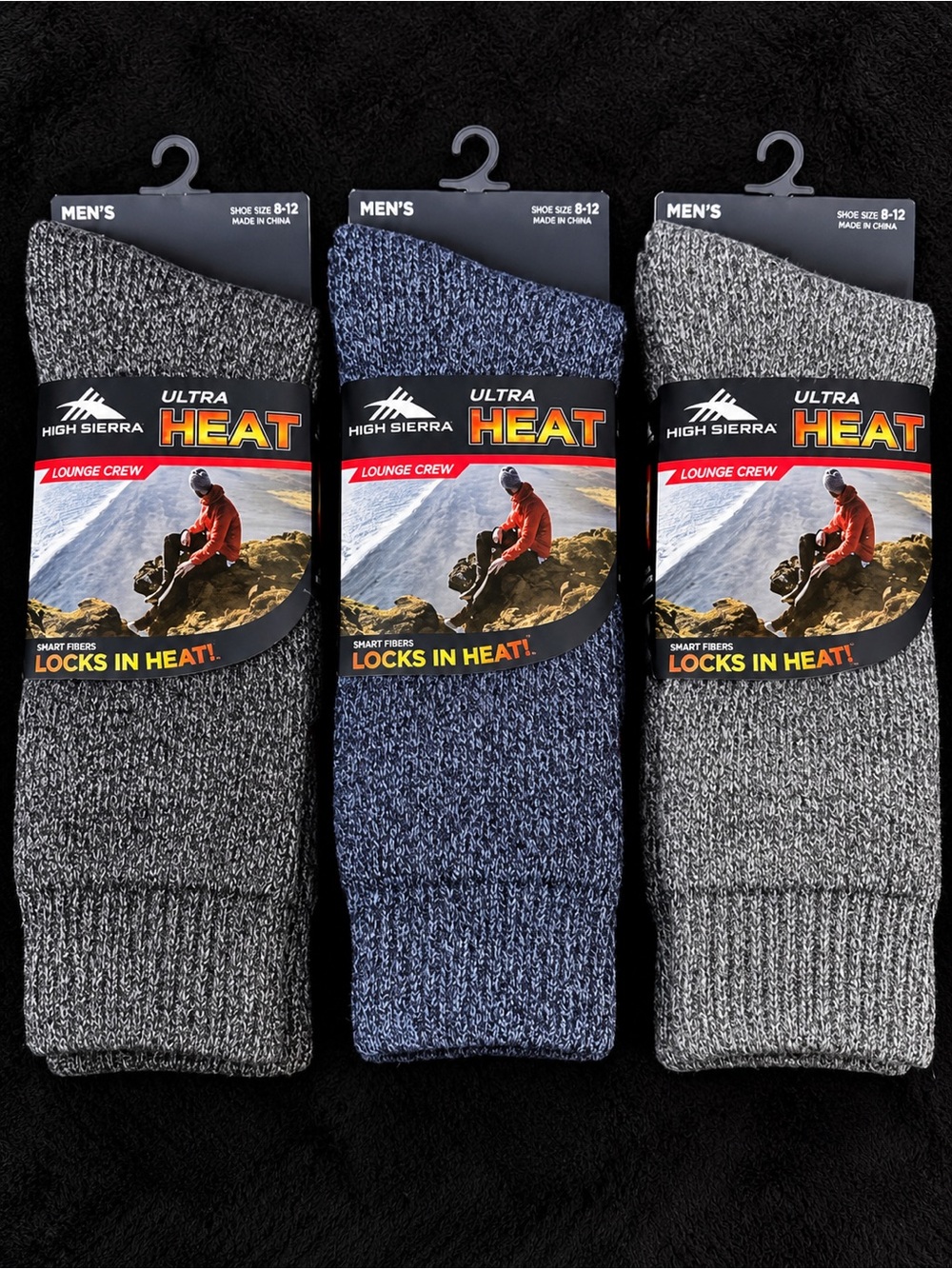 High Sierra Ultra Heat Men's Lounge Crew Socks - Gray & Blue Options 3 Pair
